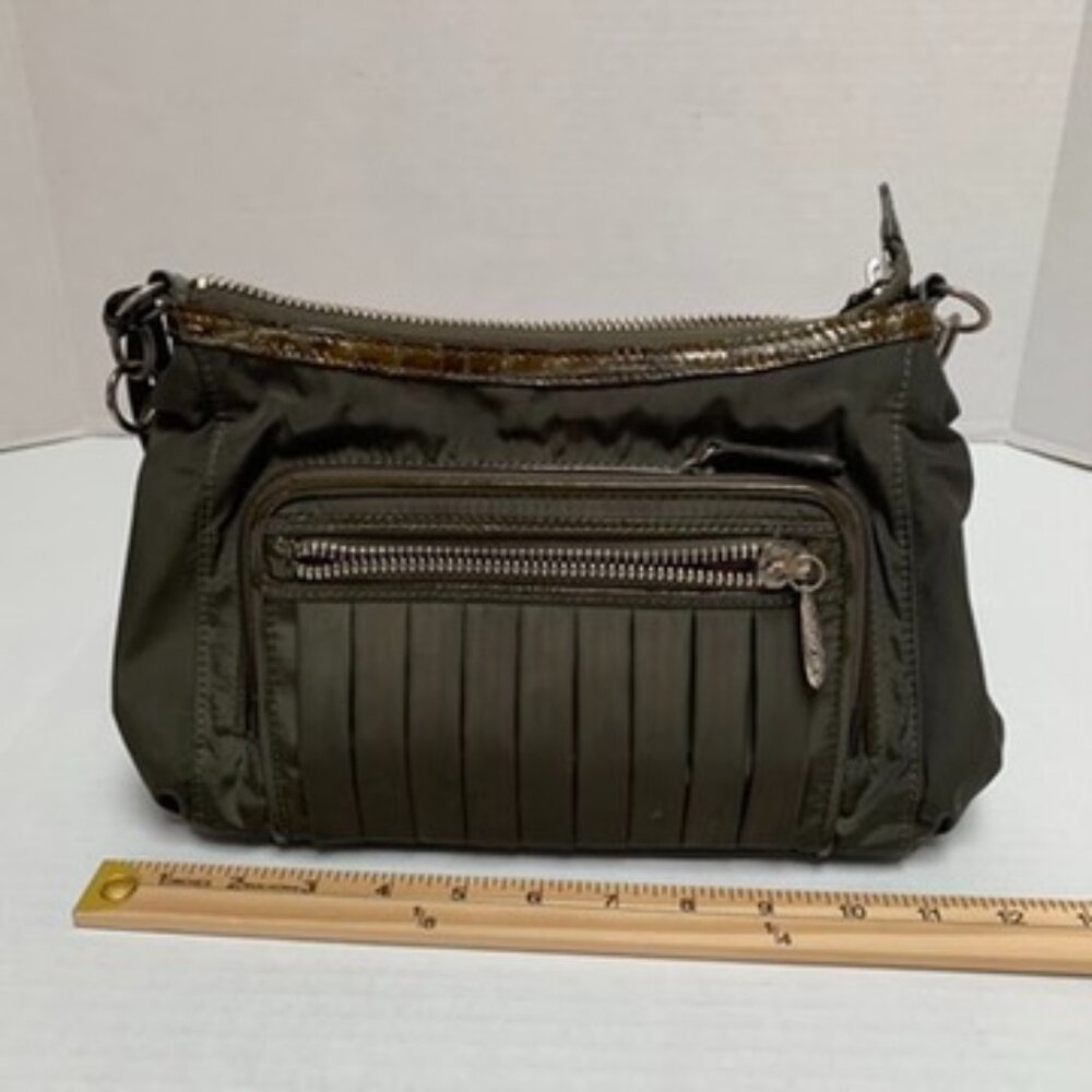 Vintage Brighton Olive Green Nylon and Faux Croc Leather Crossbody Medium